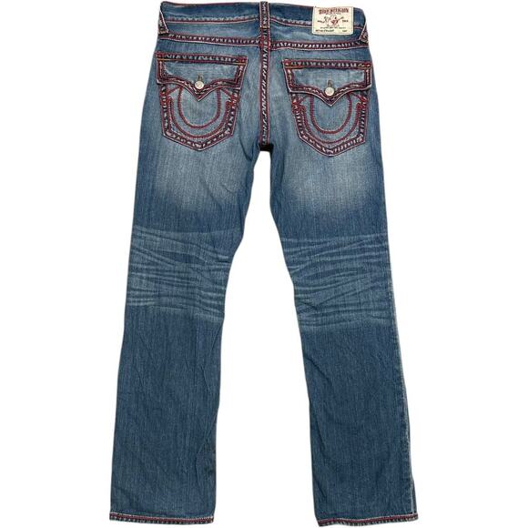 True Religion Red Chainstitch Ricky Straight Jeans - Picture 2 of 8